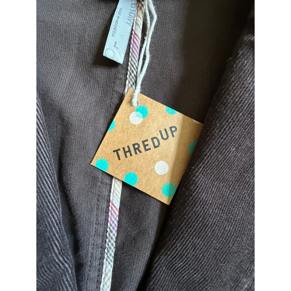 NWT Women's Old Navy Brown Corduroy Blazer Jacket with Plaid Trim Size L - Picture 8 of 13